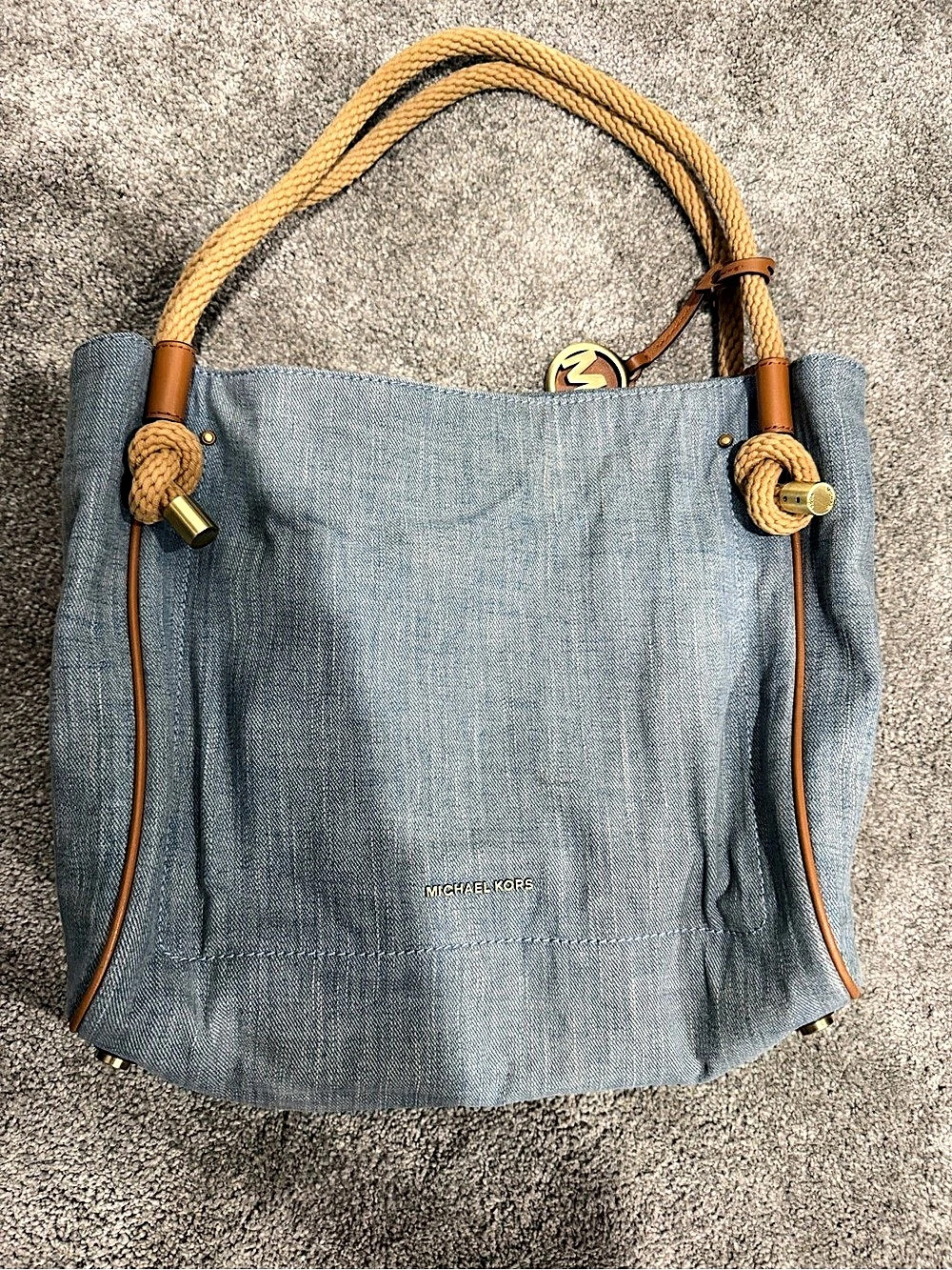Michael Kors Isla Large Washed Denim Tote Blue & Brown
